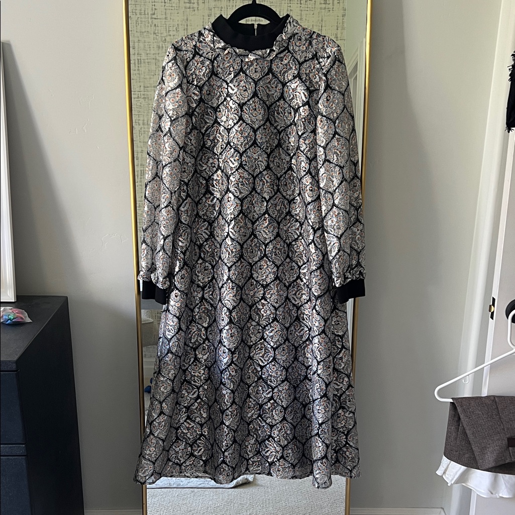 Suno Black And Silver Long Sleeve Dress